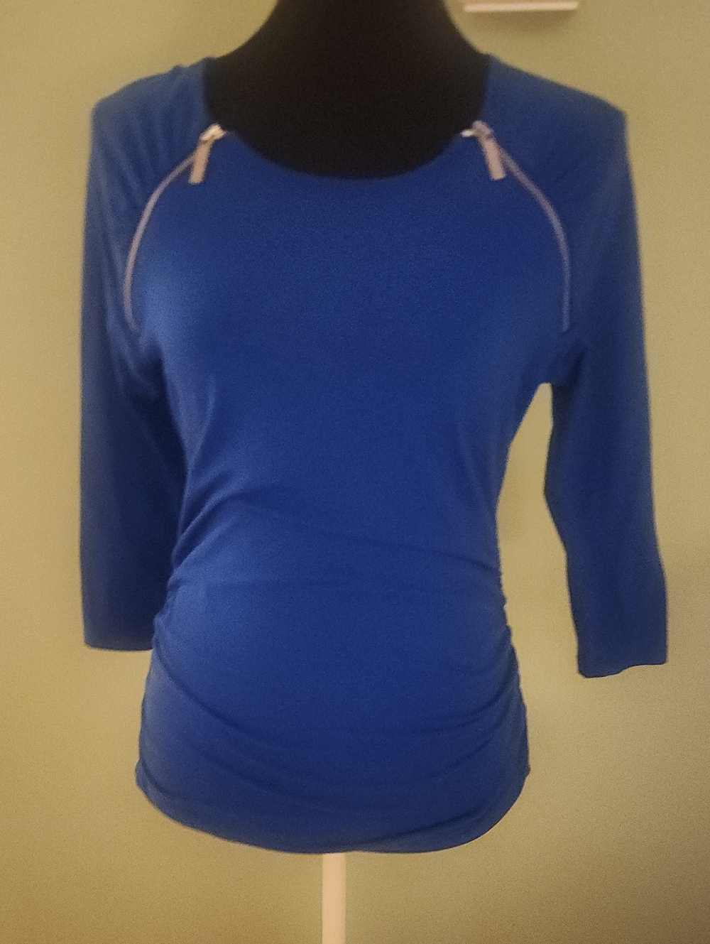 Michael Kors Royal Blue Zip-Shoulder Long Sleeve Top